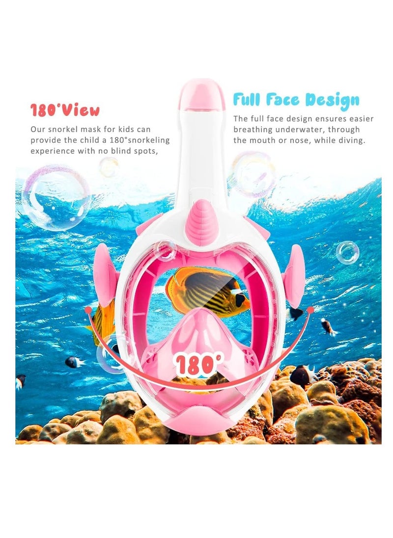 Full Face Snorkel Mask 180° Panoramic View Dry Top Snorkeling Gear for Kids Anti Fog Anti Leak Diving Mask with Double Air Flows Way for Aged 4-15 Years Kids