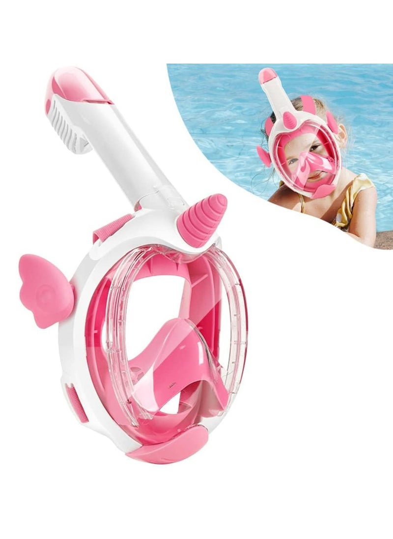 Full Face Snorkel Mask 180° Panoramic View Dry Top Snorkeling Gear for Kids Anti Fog Anti Leak Diving Mask with Double Air Flows Way for Aged 4-15 Years Kids