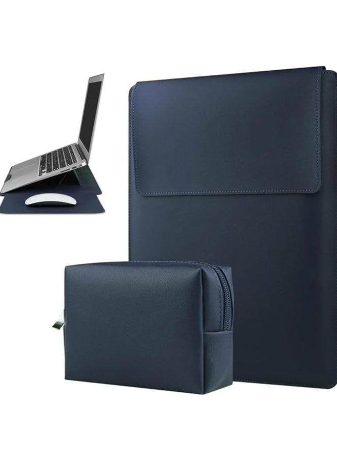 13 14 Inch Laptop Sleeve Case, Waterproof Leather Case with Adjustable Stand Compatible with MacBook Pro 14 2021 MacBook Air 13 M1 M2 2022-2018 MacBook Pro 13 M2 2022-2016, Sleeve Pouch Navy