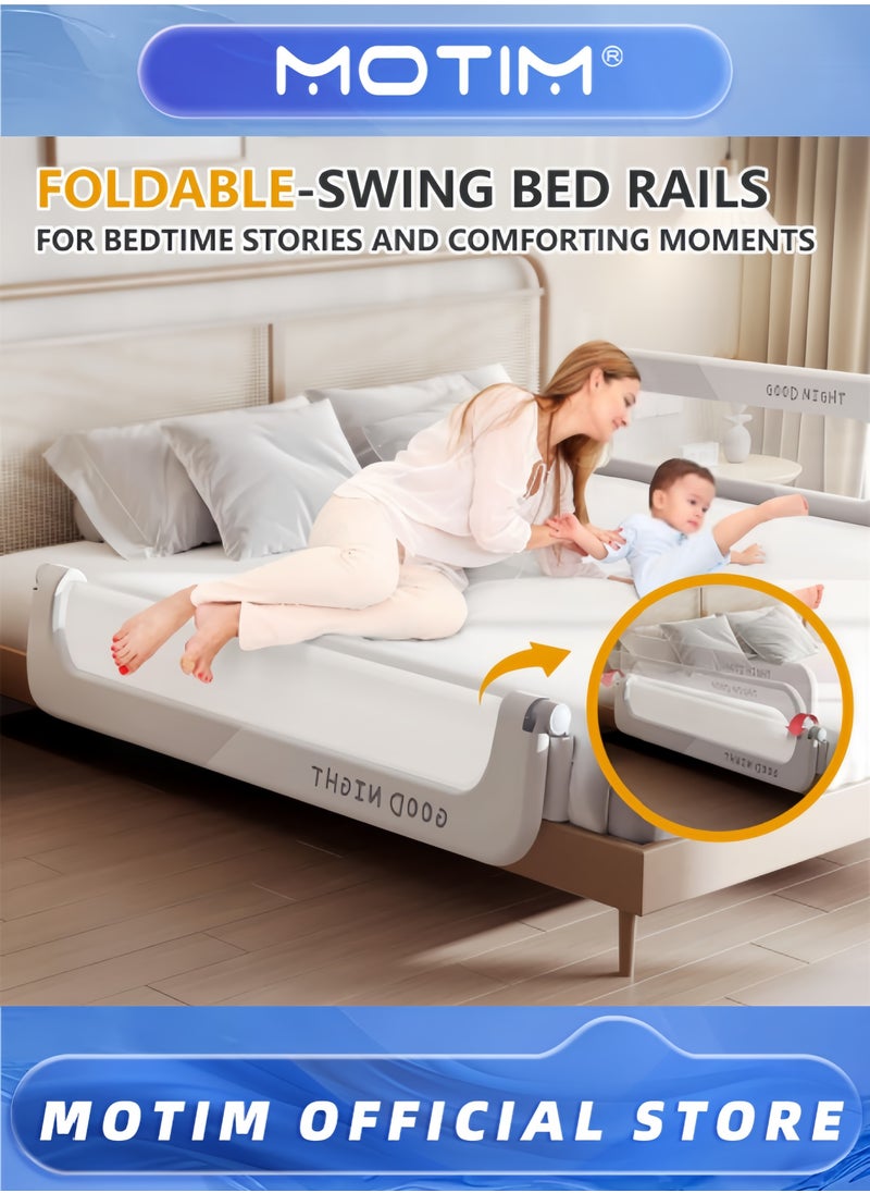 Foldable Baby Bed Rails Guard Safety Bed Fence Protector Rail Adjustable Heights and Swing Down Bedrail Extra Tall Child Safety Side Railing Guards for Kids(2M)