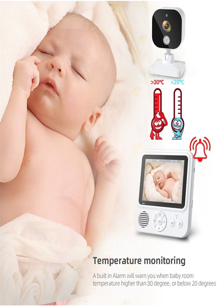 2.8 inch baby monitor with camera, rechargeable battery, 10x digital zoom, two-way talkback, VOX mode, night vision, temperature monitoring, lullaby