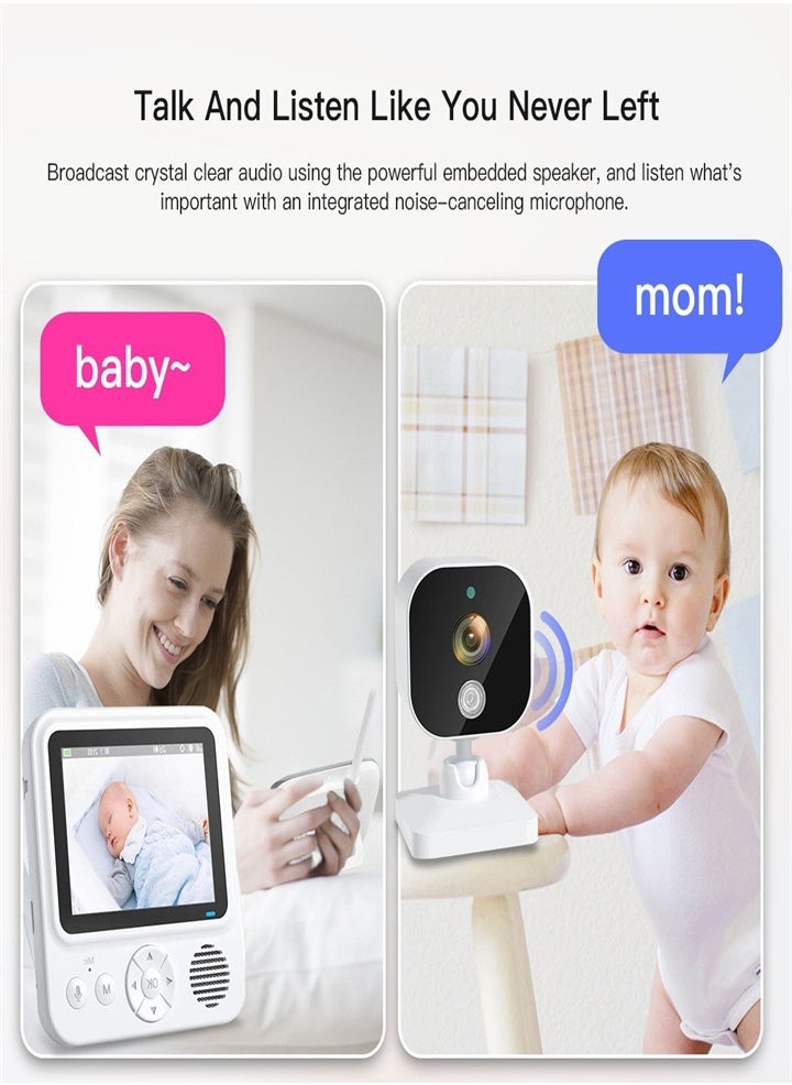2.8 inch baby monitor with camera, rechargeable battery, 10x digital zoom, two-way talkback, VOX mode, night vision, temperature monitoring, lullaby