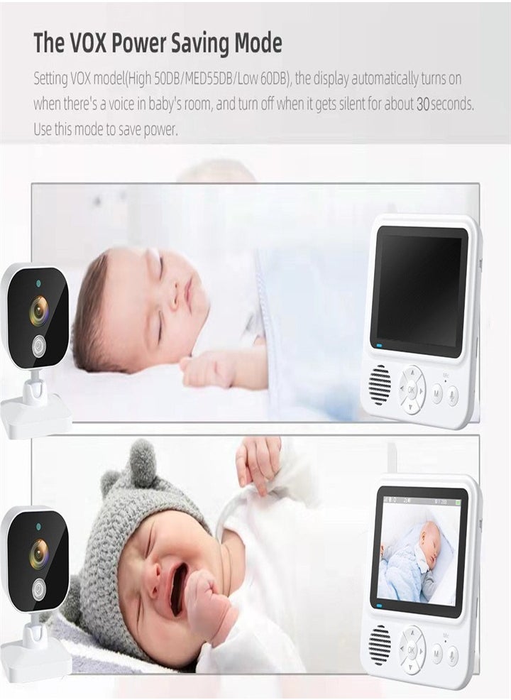 2.8 inch baby monitor with camera, rechargeable battery, 10x digital zoom, two-way talkback, VOX mode, night vision, temperature monitoring, lullaby