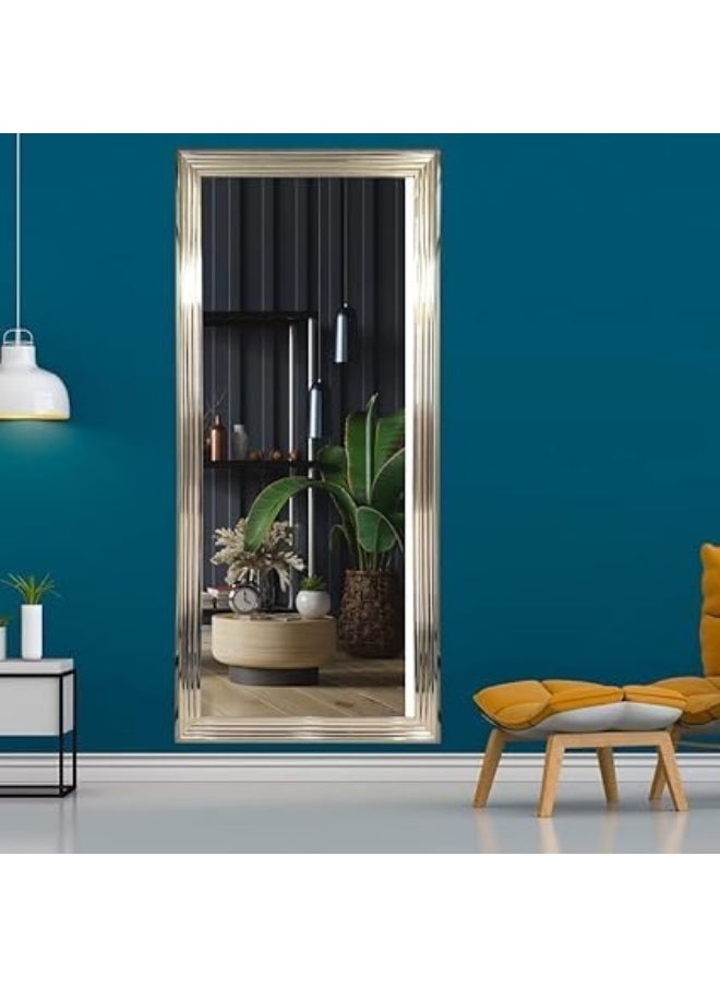 Full-Length Dressing Mirror – 70x180  cm, Large Rectangle Wall-Mounted Mirror with Thick PVC Frame, Bedroom & Living Room, Leaning or Hanging Design - Silver