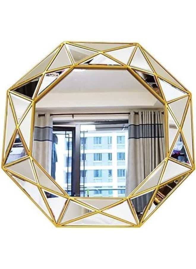 3D Octagonal Wall Mirror for Living Room, Bathroom, and Bedroom | Elegant Gold Glass Mirror | 65x65x5 cm | Modern Decorative Mirror for Home and Office | Durable and Stylish Design