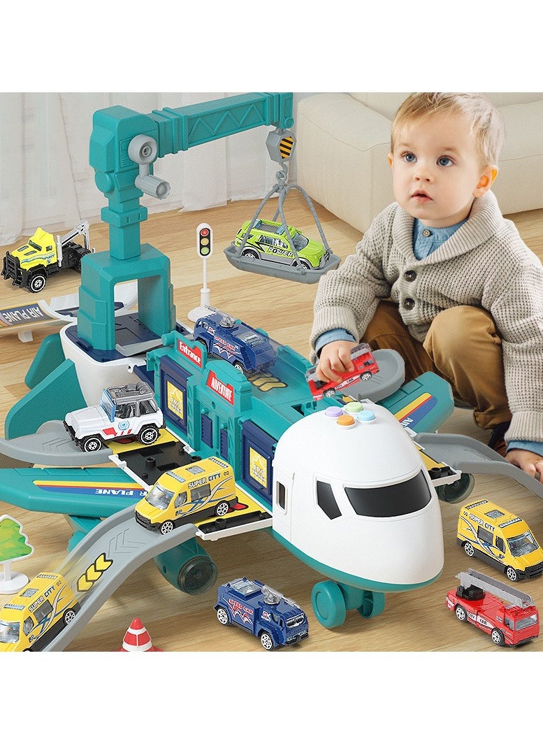 21 Pack Transport Airplane Music Toy Play Vehicles Set for Kids Gifts, with 4 Die-cast Toy car, 11 Road Signs-Suitable for 3 4 5 6 Year Old Boys and Girls