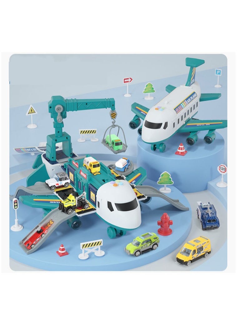 21 Pack Transport Airplane Music Toy Play Vehicles Set for Kids Gifts, with 4 Die-cast Toy car, 11 Road Signs-Suitable for 3 4 5 6 Year Old Boys and Girls