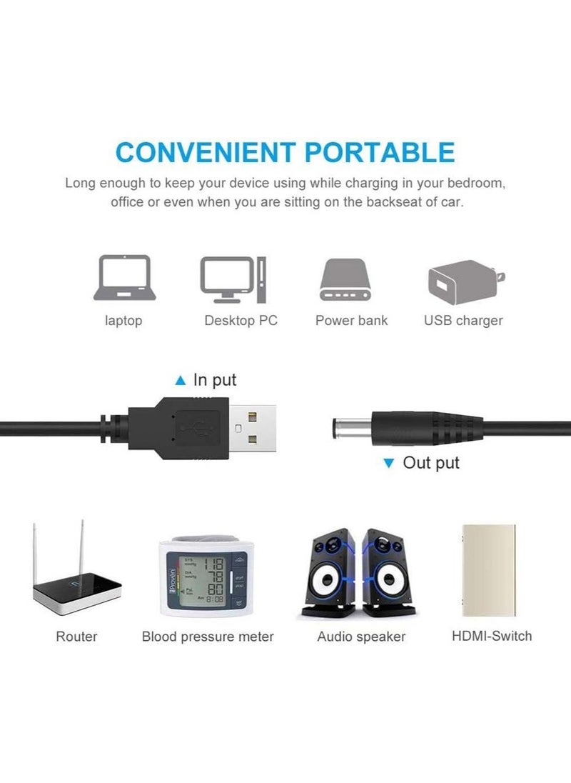 USB to DC 5-V Power Cord, Universal DC 5.5x2.1mm Plug Jack Charging Cable with 10 Connector Tips(5.5*2.5, 4.8*1.7, 4.0*1.7, 4.0*1.35, 3.5*1.35, 3.0*1.1, 2.5*0.7, Micro USB, Type-C, Mini USB)