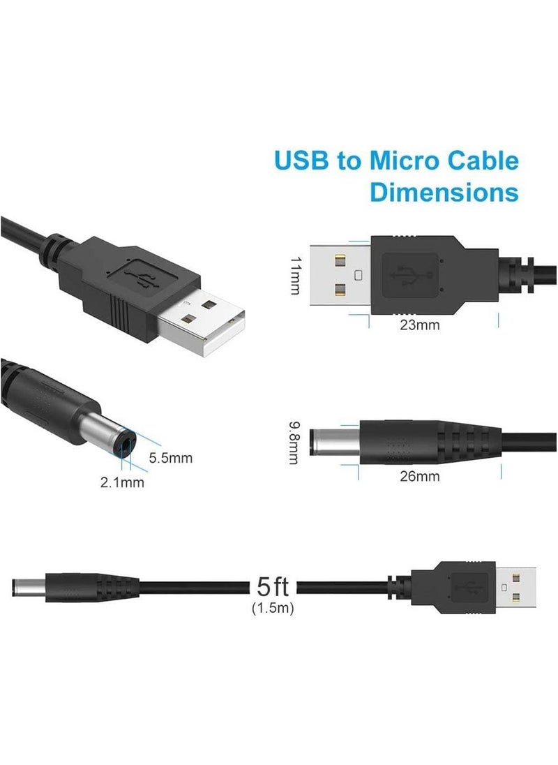 USB to DC 5-V Power Cord, Universal DC 5.5x2.1mm Plug Jack Charging Cable with 10 Connector Tips(5.5*2.5, 4.8*1.7, 4.0*1.7, 4.0*1.35, 3.5*1.35, 3.0*1.1, 2.5*0.7, Micro USB, Type-C, Mini USB)