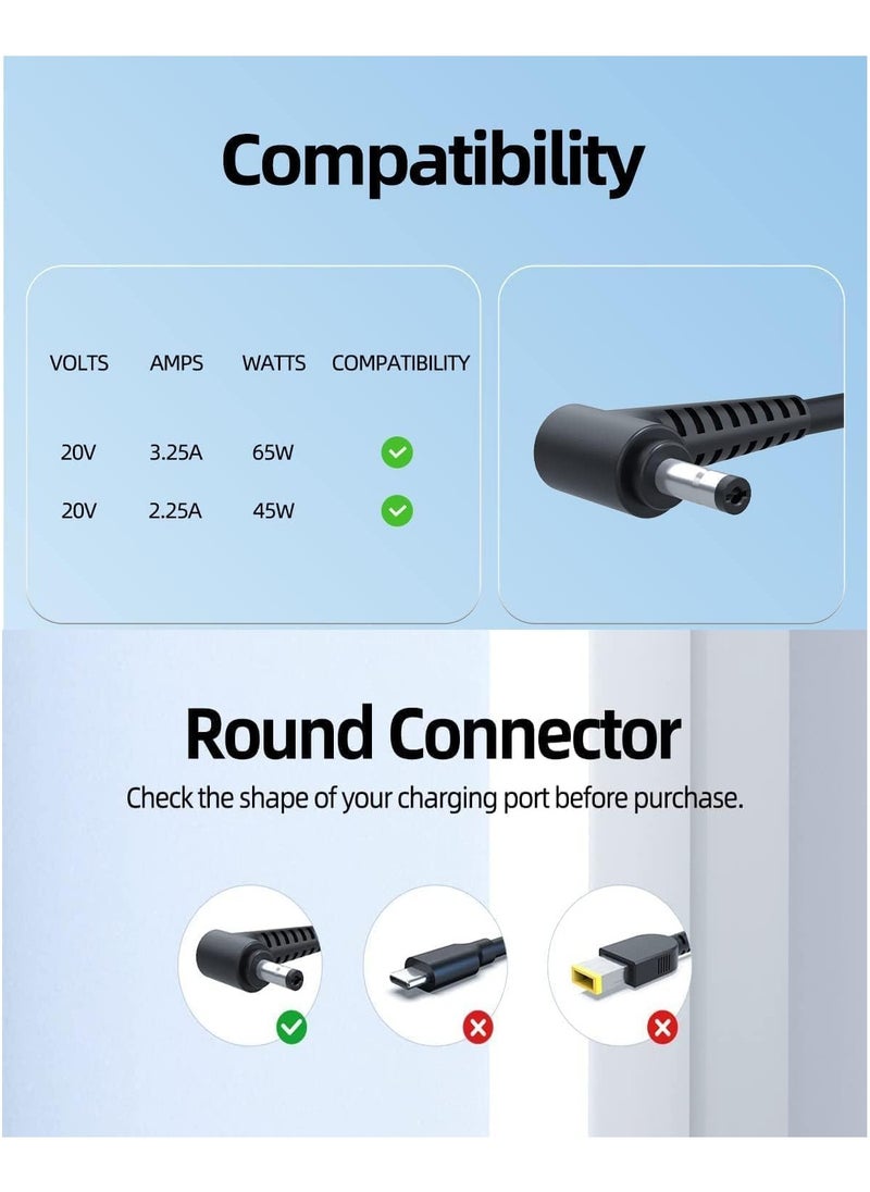 20V 65W/45W Laptop Charger for Lenovo, Replacement Adapter Ideapad, 3 5 320 310 320S 330 330S 110 110S 120S, Ideapad Flex 4 5 6 ADl45WCD 330S-15Ikb Yoga 520 530 Power Supply Cord [4.0 * 1.7mm]
