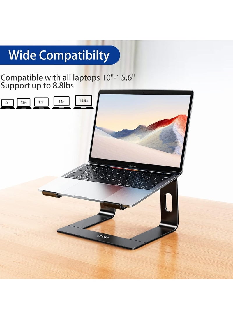 Ergonomic Aluminum Laptop Stand, Adjustable Detachable Riser Holder for MacBook Air, Pro, Dell, HP, Lenovo, and 10-15.6'' Laptops, Black