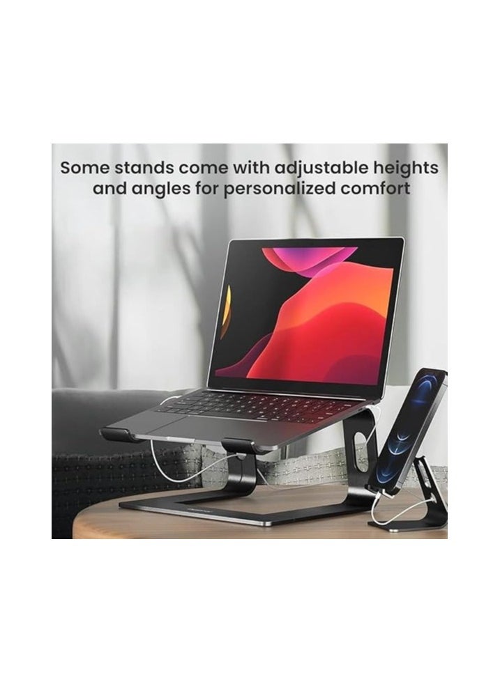 Ergonomic Aluminum Laptop Stand, Adjustable Detachable Riser Holder for MacBook Air, Pro, Dell, HP, Lenovo, and 10-15.6'' Laptops, Black