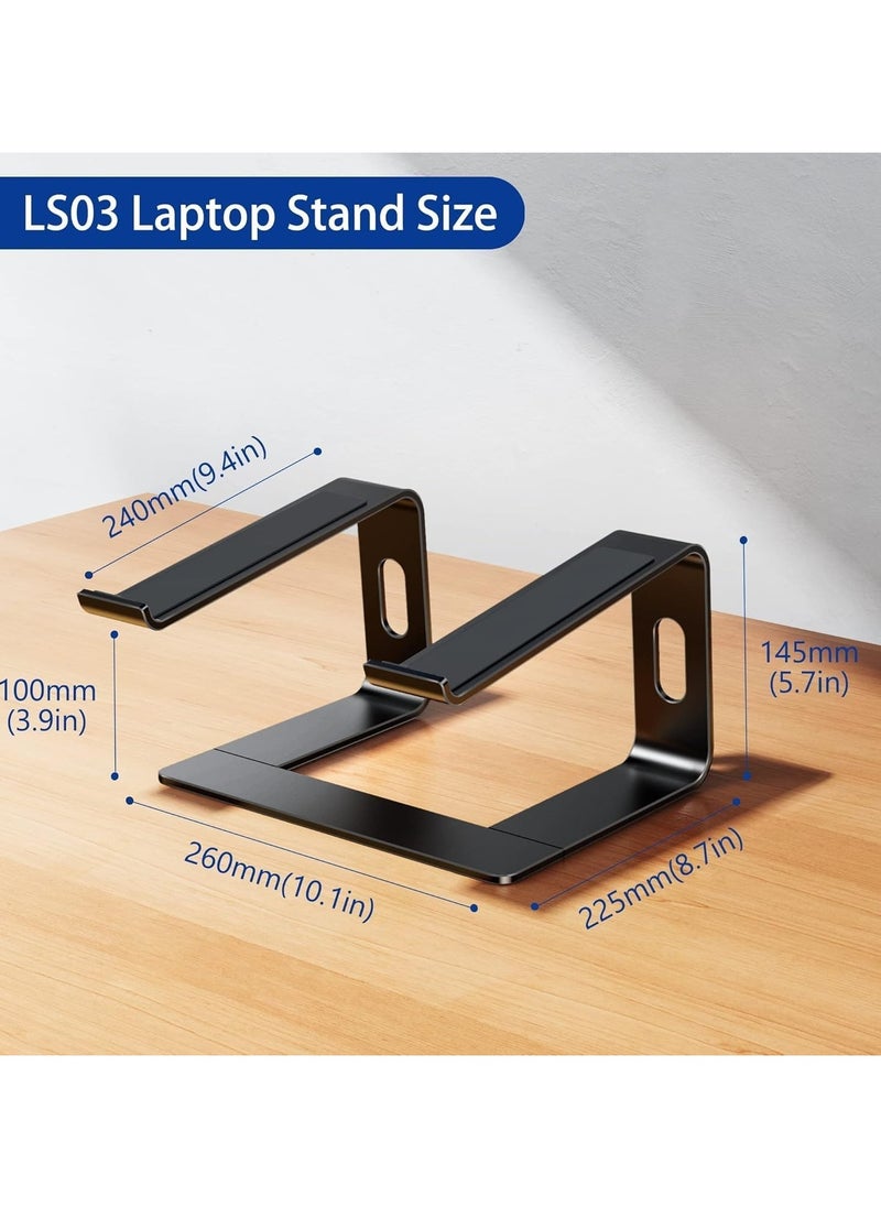 Ergonomic Aluminum Laptop Stand, Adjustable Detachable Riser Holder for MacBook Air, Pro, Dell, HP, Lenovo, and 10-15.6'' Laptops, Black