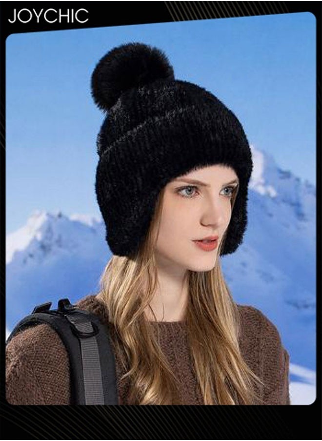 Korean Version Autumn and Winter Versatile Beanie Hat Ear Protection Knit Hat for Women Black