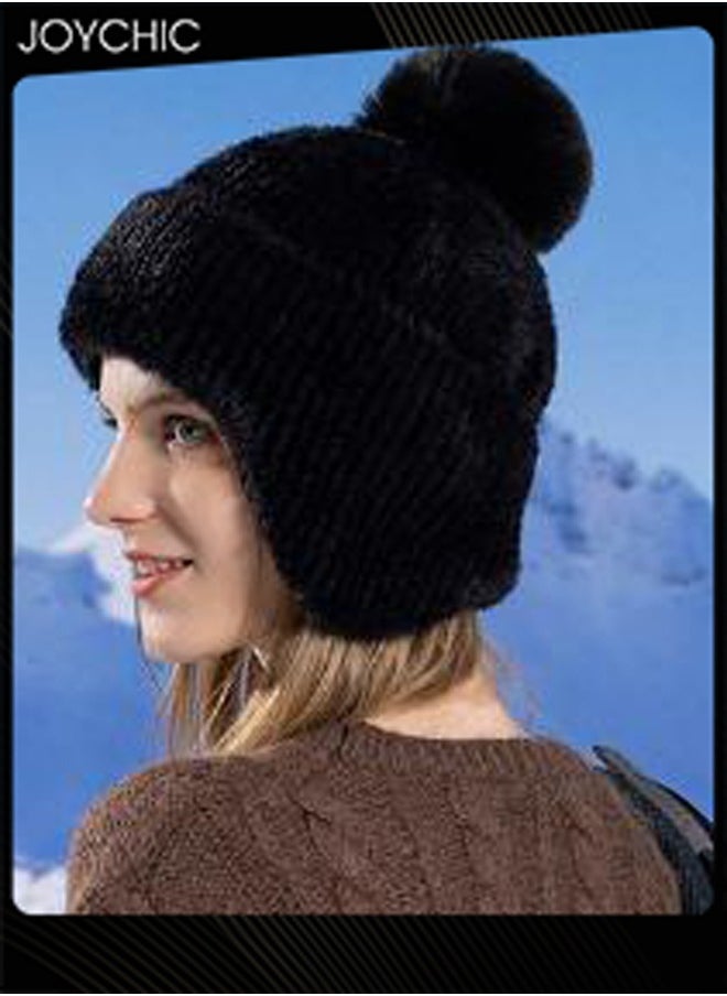 Korean Version Autumn and Winter Versatile Beanie Hat Ear Protection Knit Hat for Women Black