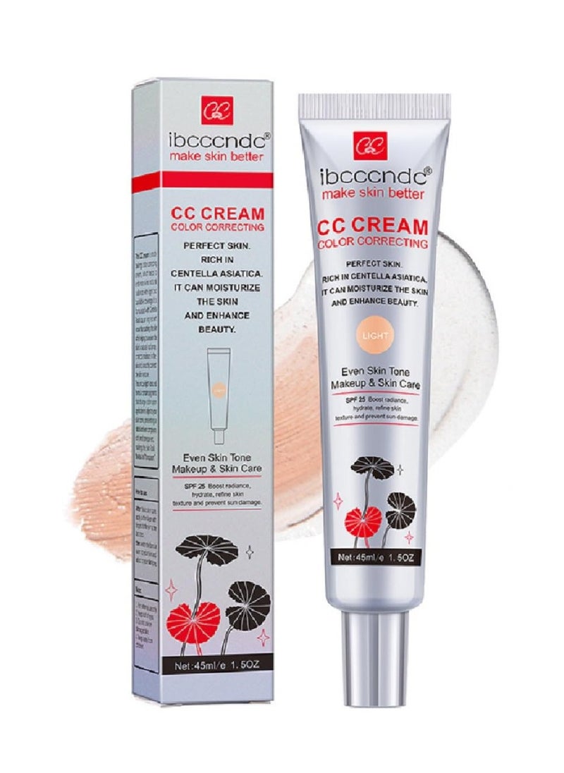 Color Correcting CC Cream with SPF 25,Full-Coverage Foundation,Hydrating Serum,Refine Skin Texture, Avoid Sun Damage (Light, 45 ml)