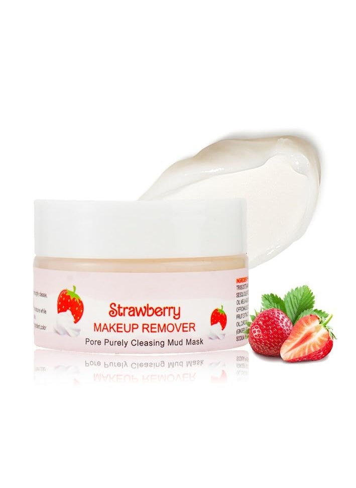 Strawberry Mini Cleansing Makeup Remover Balm Travel Size, Gentle Nourishing Cleansing Balm, Refreshing Face Deep Pore Cleansing Makeup Remover, Melting Balm To Oil for Men Women