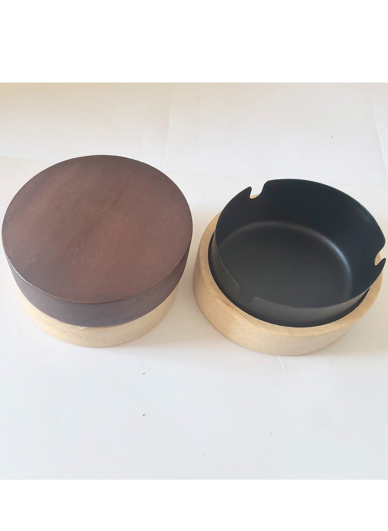 Wooden ashtray with lid ooden Ashtray with Stainless Steel Portable Decorative Ashtray Windproof Ashtray for Home,Patio,Office,Outdoors,Indoor,Parties