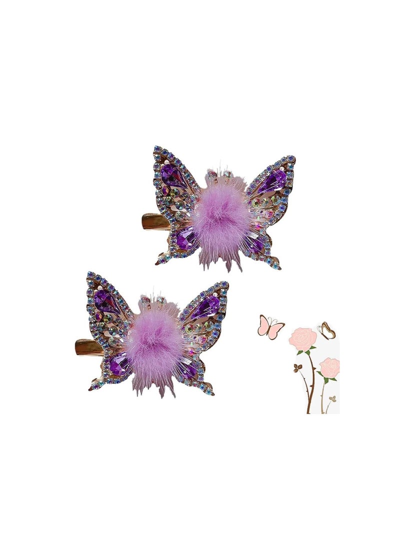 Flying Butterfly Hairpin, Glitter Butterfly Hair Clips, Butterfly Hair Clips Butterfly Clips, Moving Flying Butterfly Shiny Hair Clips Barrettes, Mini Butterfly Hair Clips (2Pcs-Purple)