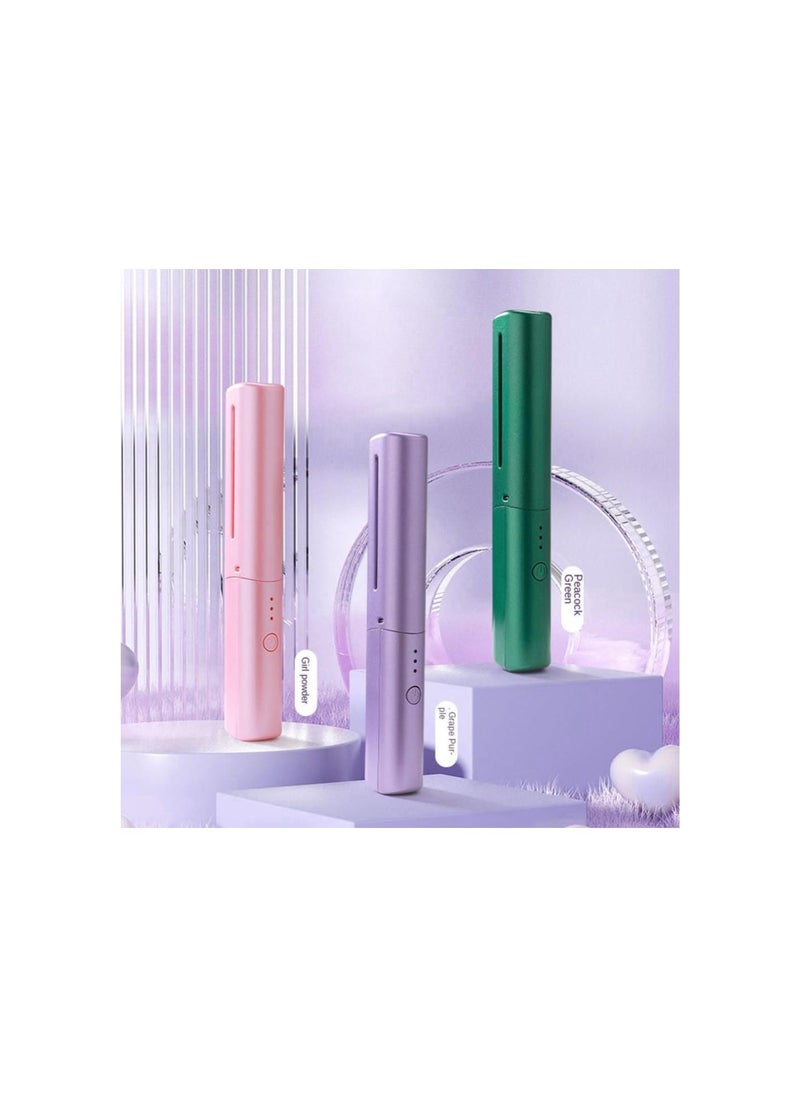 Rechargeable Mini Hair Straightener Comb, Portable Mini Heat Straightening Brush, Cordless for Trip Travel 3 Temperature Adjustments Flat Iron for Short Hair (Purple)
