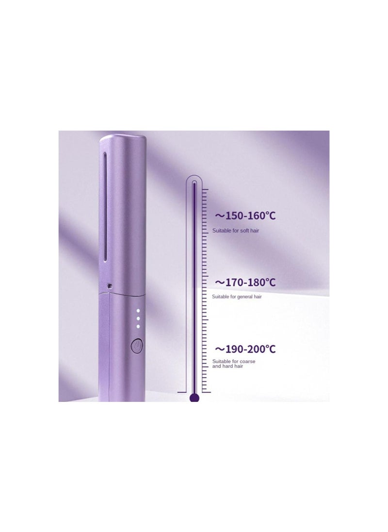 Rechargeable Mini Hair Straightener Comb, Portable Mini Heat Straightening Brush, Cordless for Trip Travel 3 Temperature Adjustments Flat Iron for Short Hair (Purple)