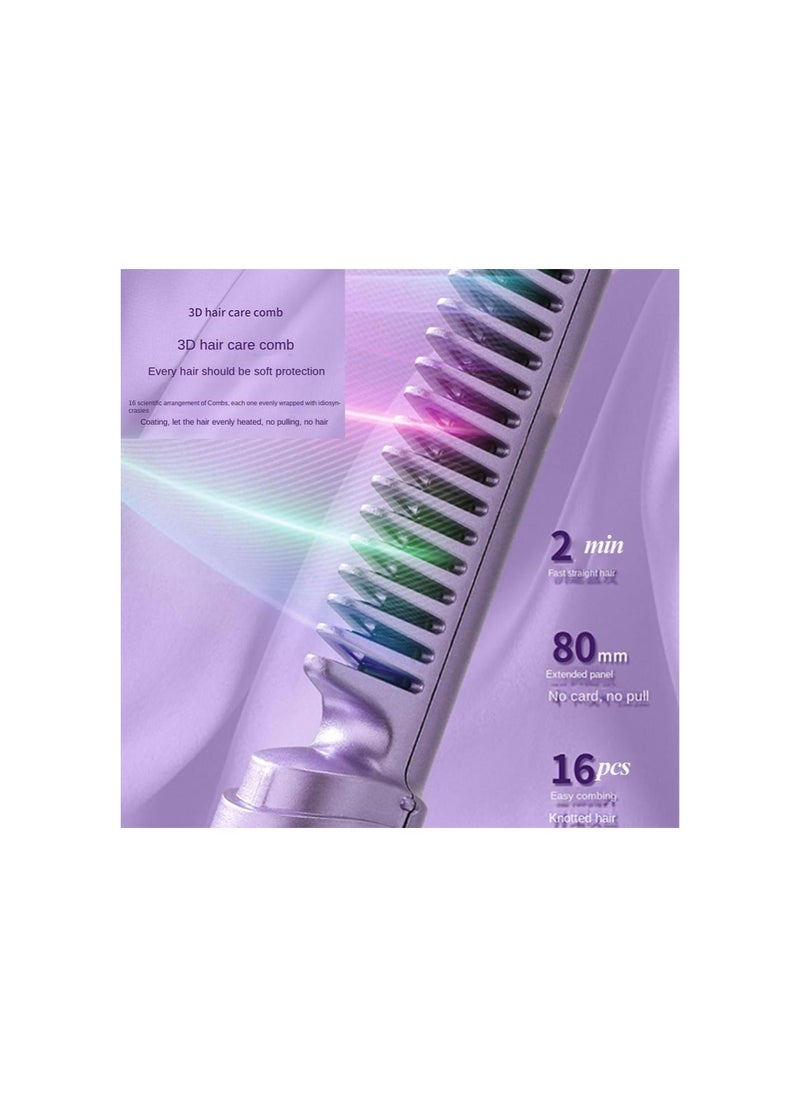 Rechargeable Mini Hair Straightener Comb, Portable Mini Heat Straightening Brush, Cordless for Trip Travel 3 Temperature Adjustments Flat Iron for Short Hair (Purple)