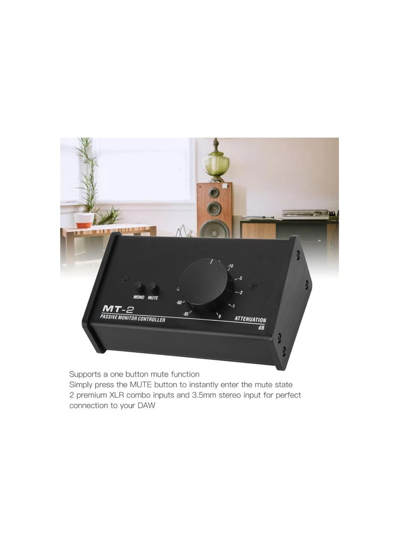 Passive Stereo Volume Controller, Mute Control Large Volume Knob Passive Monitor Controller XLR and 3.5mm Interface Plug and Play for Laptop