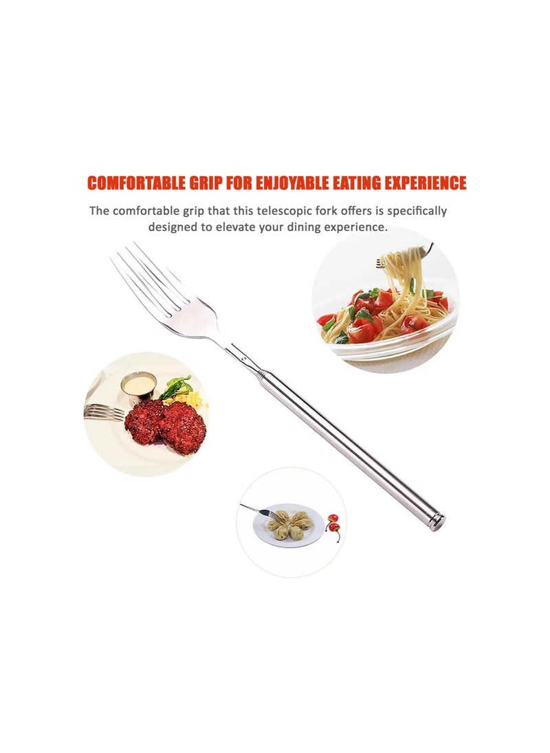 Adjustable Telescopic Fork,Stainless Steel Dinner Fork,BBQ Extendable Dinner Fruit Dessert Long Handle Fork,for Eating, Barbecue, Dinner, Dessert, Sausage, Vegetable(8.7~25.4in)