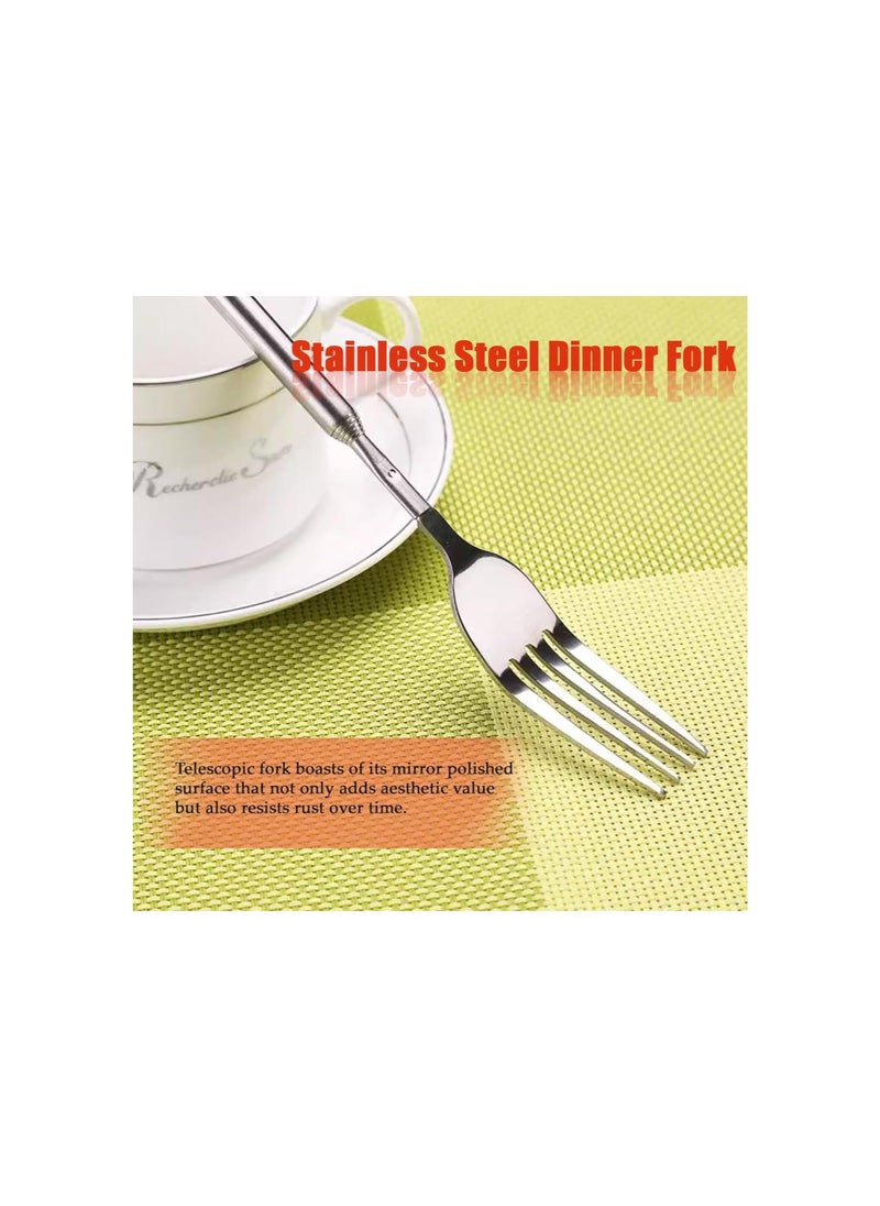 Adjustable Telescopic Fork,Stainless Steel Dinner Fork,BBQ Extendable Dinner Fruit Dessert Long Handle Fork,for Eating, Barbecue, Dinner, Dessert, Sausage, Vegetable(8.7~25.4in)