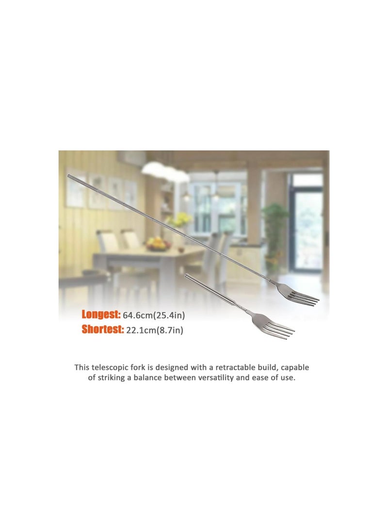 Adjustable Telescopic Fork,Stainless Steel Dinner Fork,BBQ Extendable Dinner Fruit Dessert Long Handle Fork,for Eating, Barbecue, Dinner, Dessert, Sausage, Vegetable(8.7~25.4in)