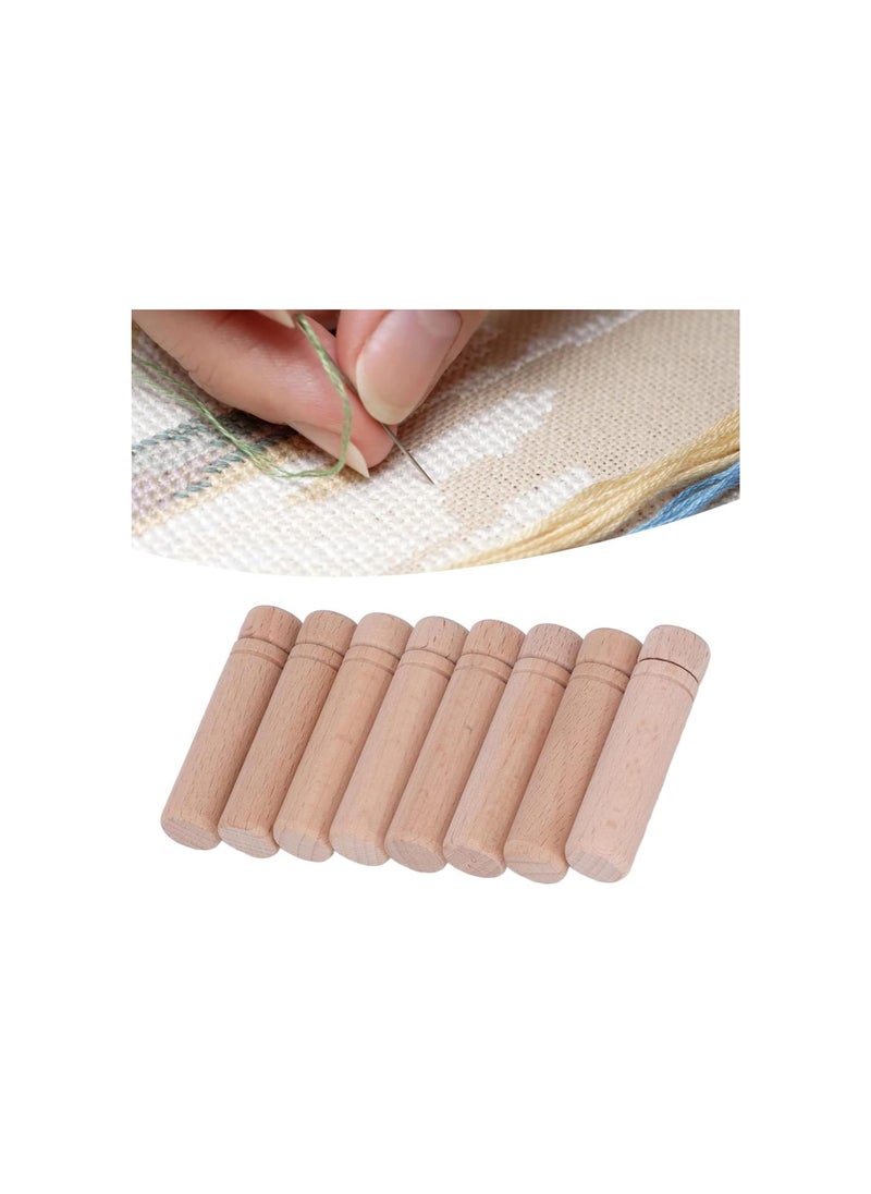 8pcs Wooden Needle Case,Anti Lost Polishing Portable Sewing Needle Holder with 3 Stickers,Lightweight Durability,for Household