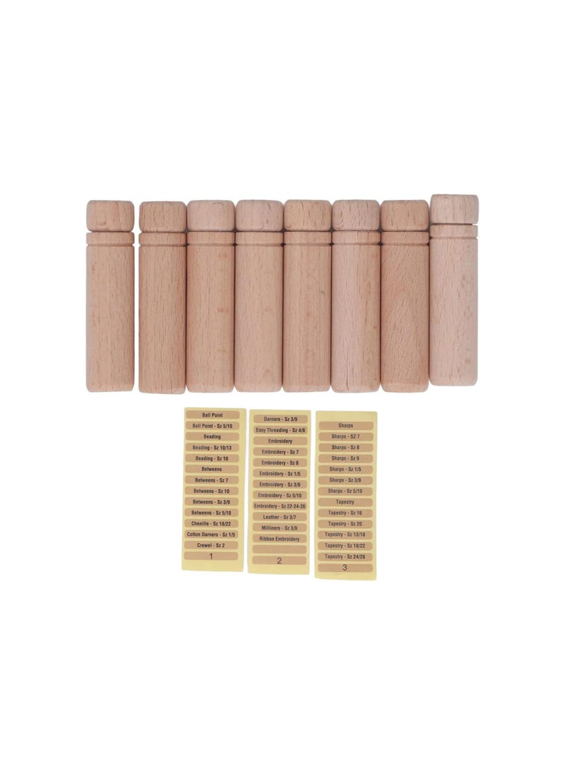 8pcs Wooden Needle Case,Anti Lost Polishing Portable Sewing Needle Holder with 3 Stickers,Lightweight Durability,for Household