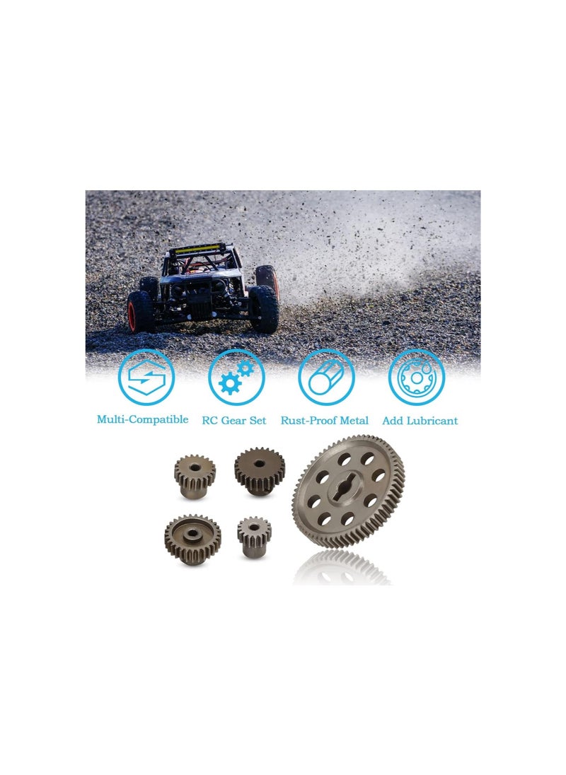 Differential Main Metal Spur Gear, 64T Main Gear and 17T 21T 26T 29T Motor Gear RC Metal Spur Diff Differential Main Gear RC Parts for HSP 1/10 Truck Brontosaurus 94111