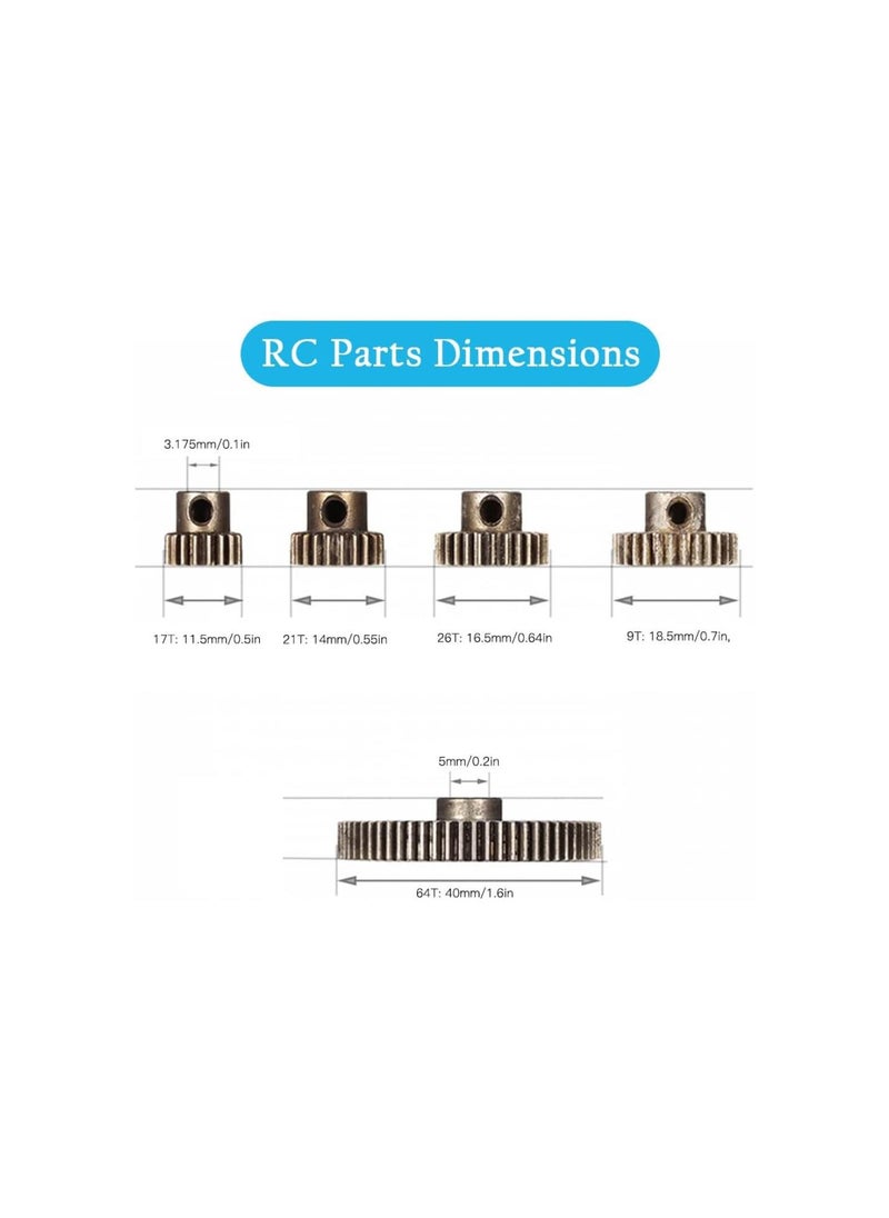 Differential Main Metal Spur Gear, 64T Main Gear and 17T 21T 26T 29T Motor Gear RC Metal Spur Diff Differential Main Gear RC Parts for HSP 1/10 Truck Brontosaurus 94111