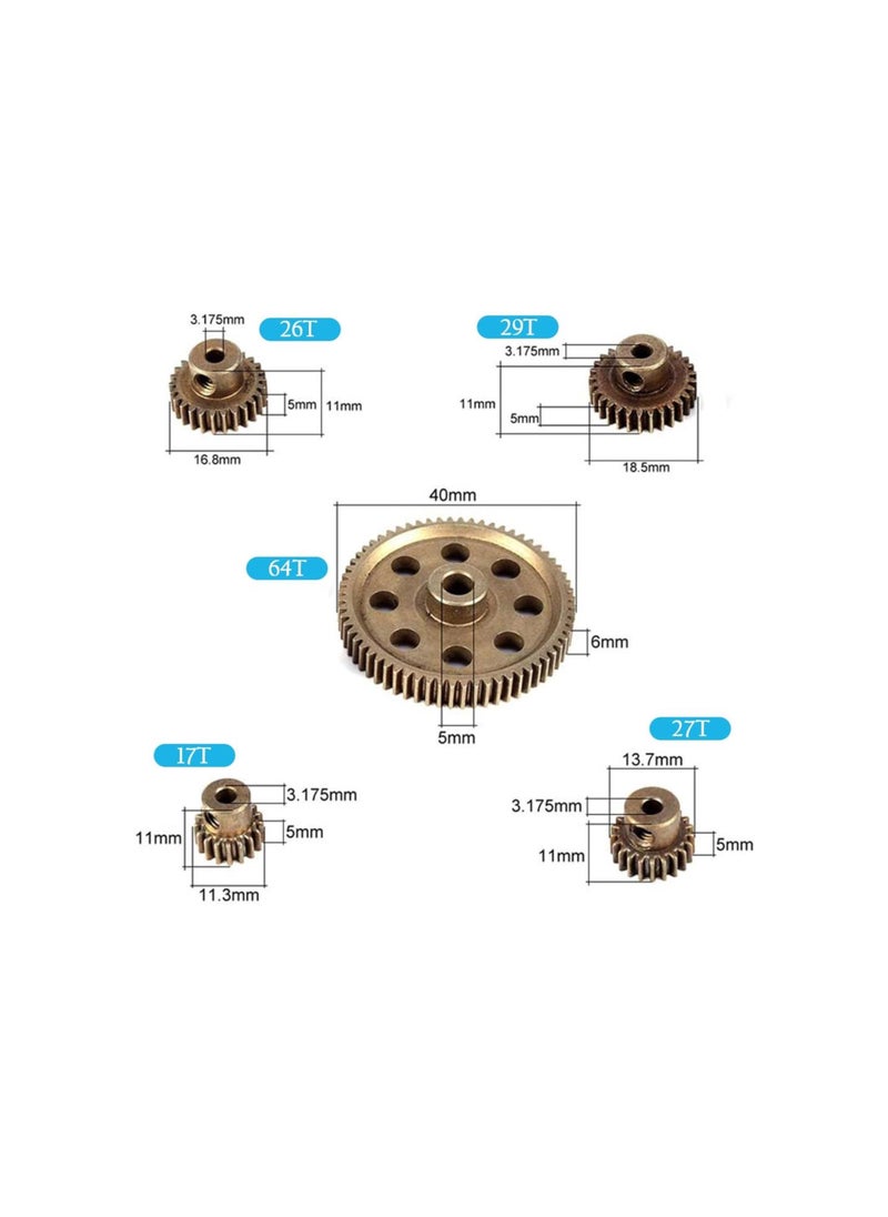 Differential Main Metal Spur Gear, 64T Main Gear and 17T 21T 26T 29T Motor Gear RC Metal Spur Diff Differential Main Gear RC Parts for HSP 1/10 Truck Brontosaurus 94111