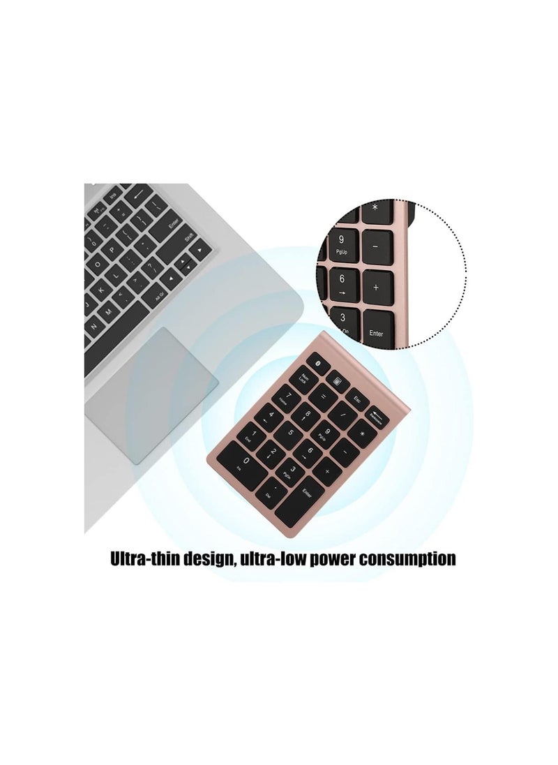 Wireless Number Pads, 22 Keys Numeric Keypad Ultra Thin Extensions Number Keyboard Bluetooth 3.0 Portable Number Numpad for Laptop, PC, Desktop(Rose Gold)