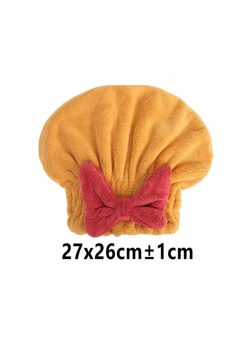 Super Absorbent Hair Towel Wrap for Wet Hair, Quick Dry Microfiber Hair Towel with Bow-Knot Shower Cap, Bath Accessories for Women with Long & Thick Hair (Yellow+Blue+Pink)