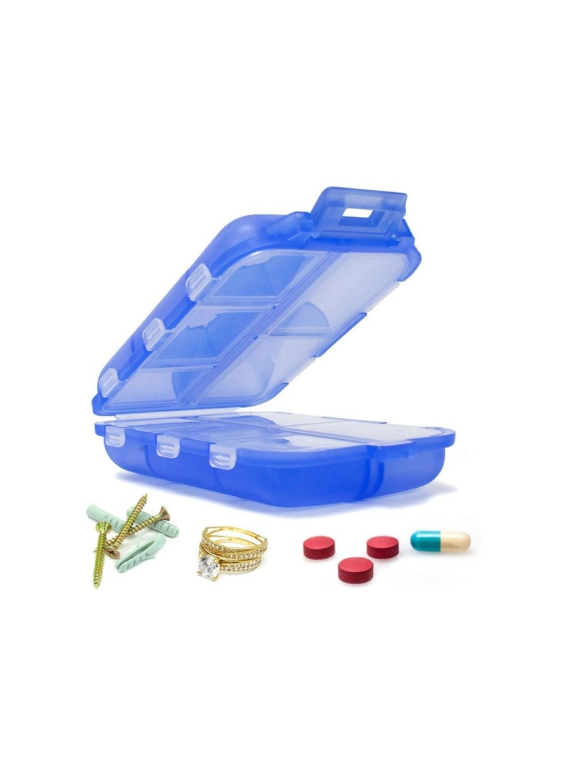 Homezo Pill Case, Homezo 10 Grids Pill Case, Portable Small Weekly Travel Pill Organizer, Portable Pocket Pill Box Pill Container (Blue)