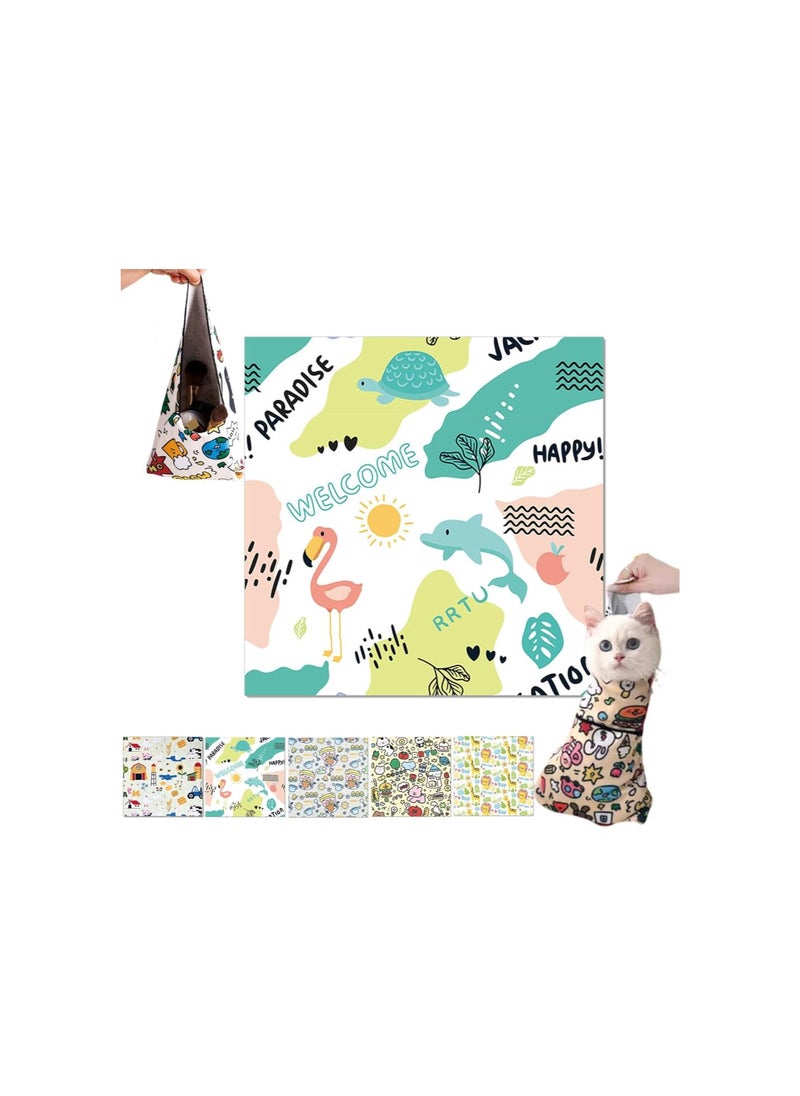 Cat Grooming Wrap, Anti-Escape Fabric Wrap for Cats, Self-Adherent Cat Swaddle Wrap for Nail Trimming, Cat Burrito Wrap Cat Restraint Bag for Nail Clipping (E, 70cm * 70cm)