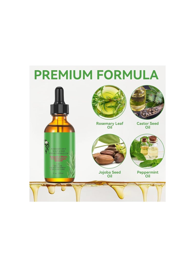 Rosemary Hair Growth Oil and Serum - Dry Scalp Treatment, Hair Thickening Products for Women, Hair Loss Essential Oils for Diffuser (2OZ)