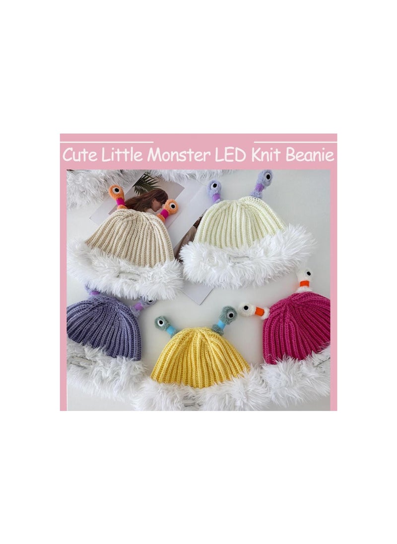 Cute Little Monster LED Knit Beanie, Winter Parent-Child Cute Glowing Little Monster Knit Hat, Monster Tentacle Hat