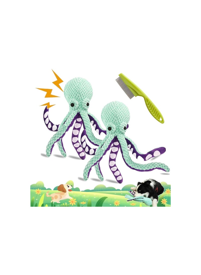 Pawforloves Premium Pet Plush Toy, Paw for Loves Dog Toy to Keep Them Busy, Squeaky Dog Toys for Aggressive Chewers, Pet Toys Octopus for Small, Medium, Large Dogs (2Pcs Green)