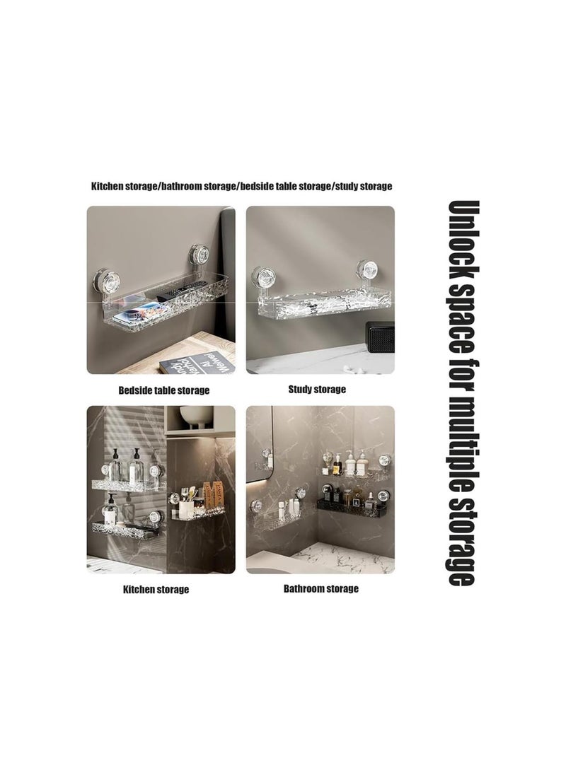 Androf Acrylic Transparent Shower Storage, Raidley No Drill Clear Wall Caddy Large Capacity, Drainage, Raidley Easymount Bathroom Storage Shelf (Rectangle-Silver)
