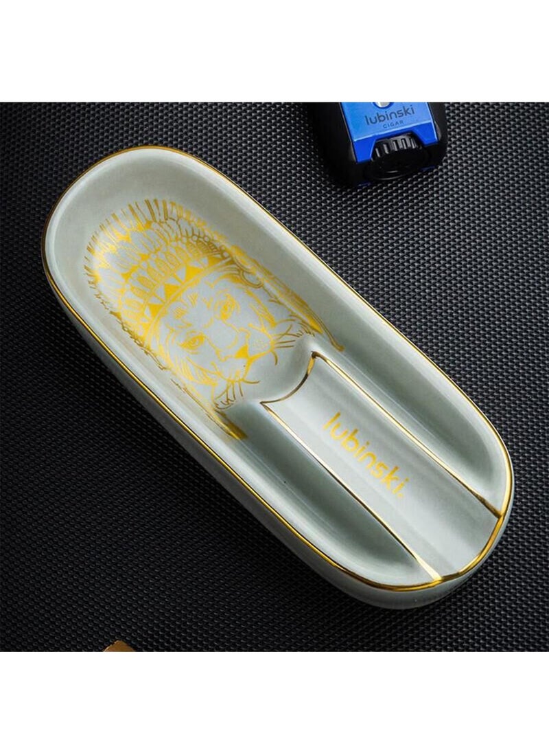 Lion Gray Gold Matte Porcelain Cigar Ashtray -