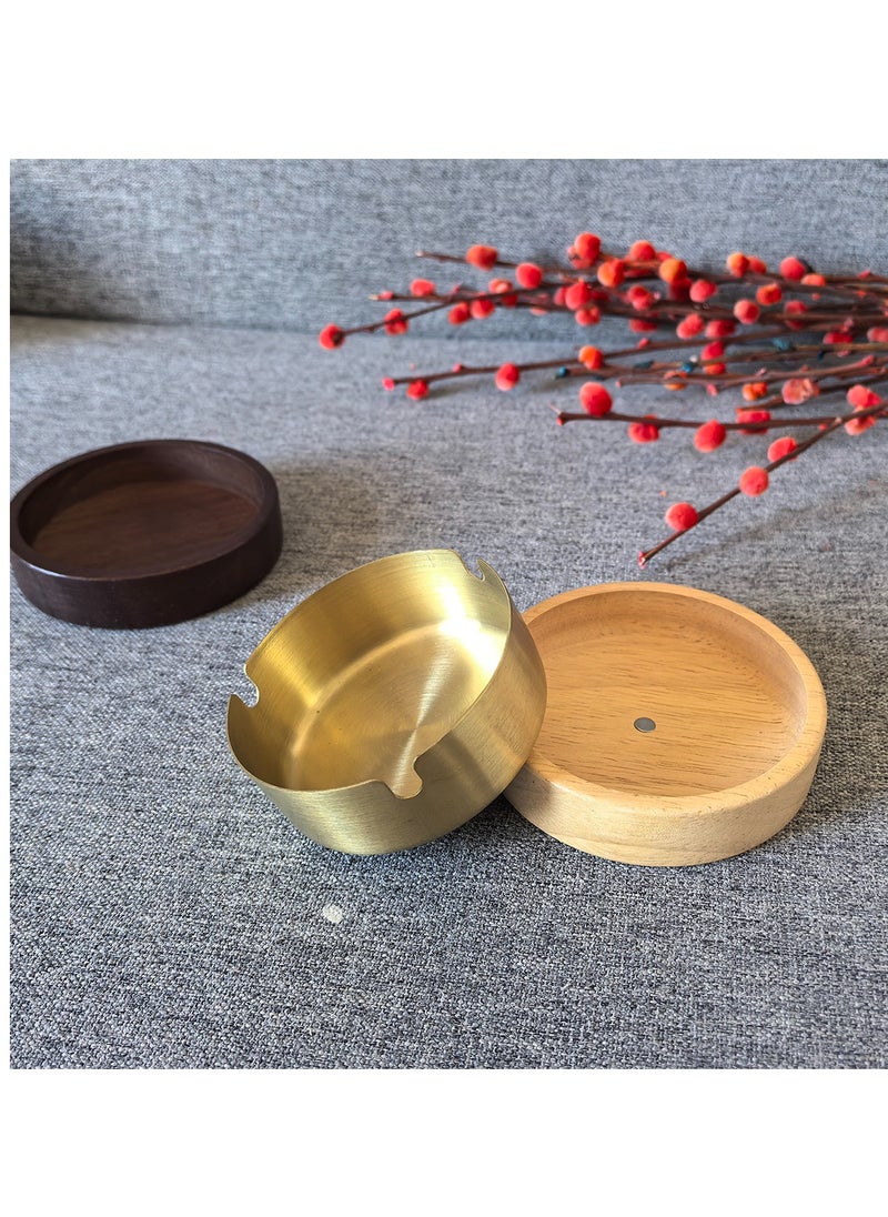 wooden ashtray with golden stainless steel liner decorative ash tray