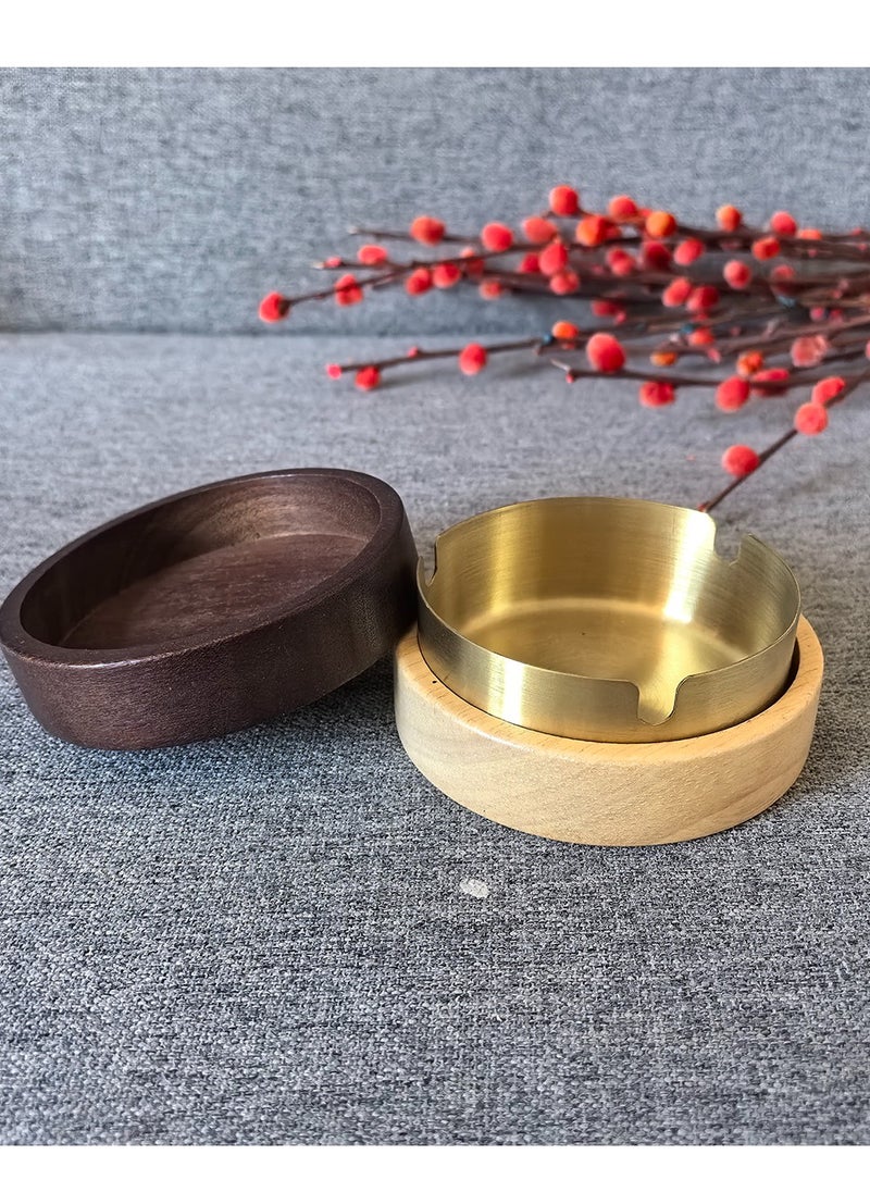 Windproof wooden ashtray with golden stainless steel liner decorative ash tray