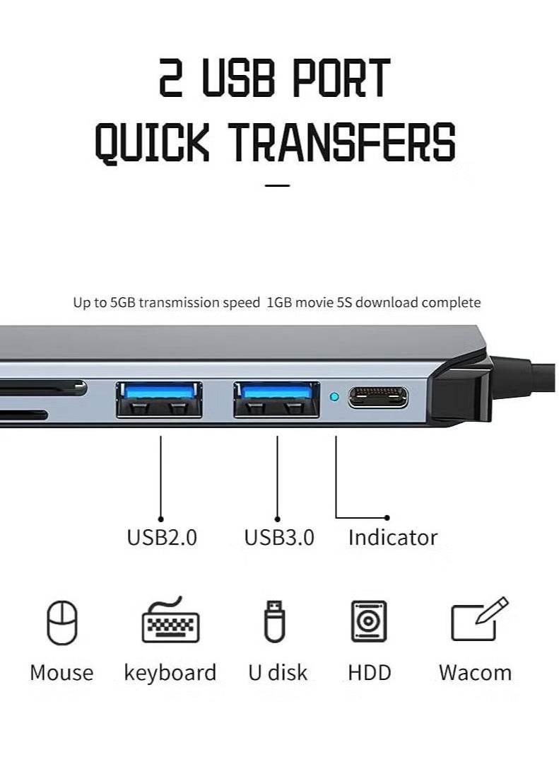 USB C Hub Multiport Adapter 6 in 1 Type C Hub with 4K HDMI USB 3.0 Data Transfer, 87W Power Deliver(PD),