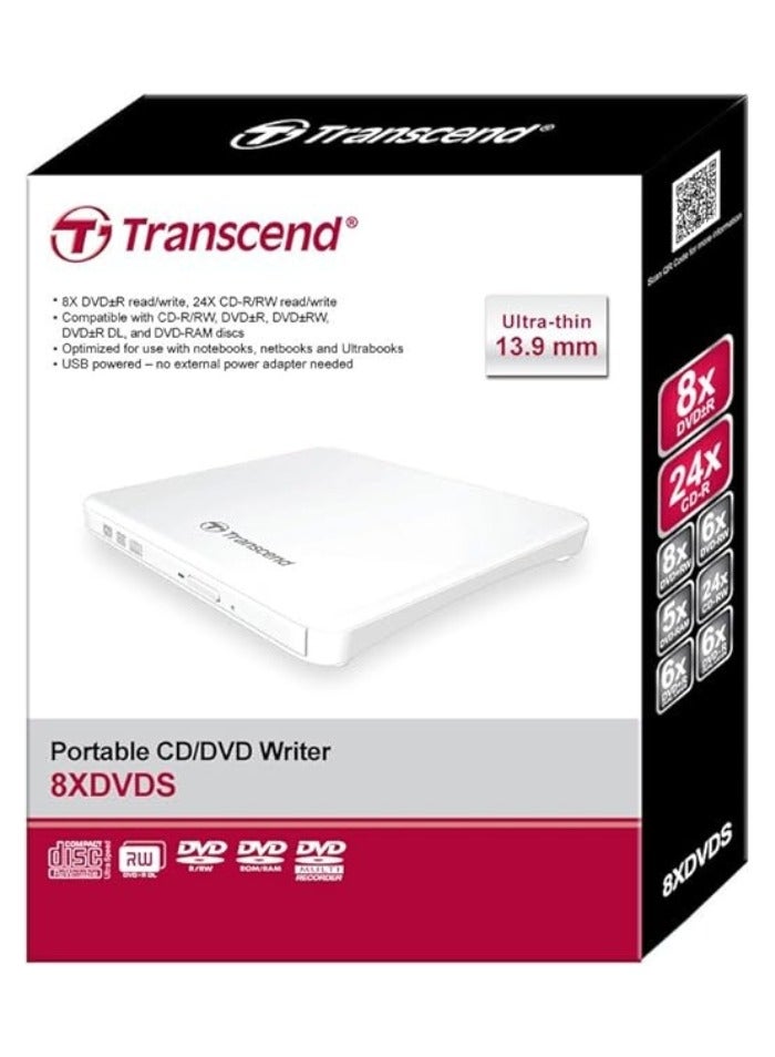 Extra Slim Portable 8X DVD Writer TS8XDVDS-W | White 4.7 GB