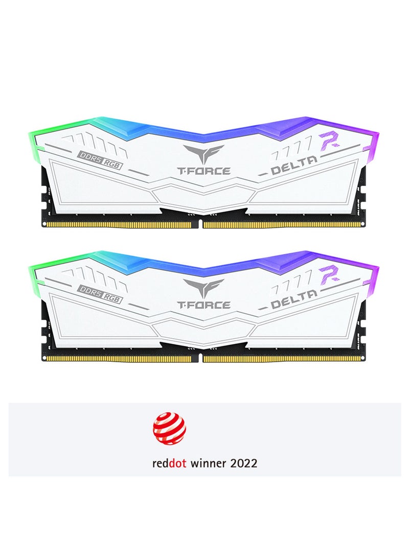 TEAM 32GB (2 x 16GB) 6200MHz CL38 DELTA RGB DDR5 Desktop Memory, Intel 700 Series & AMD EXPO Compatible, 49,600 MB/s Data Transfer, 1.25V, XMP 3.0, On-Die ECC, Smart RGB Lighting, FF4D532G6200HC38ADC01