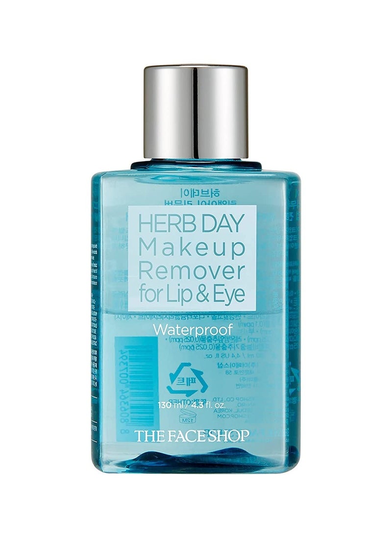 The Face Shop Herb Day Lip & Eye Makeup Remover - Gentle Cleansing Oil Facial Cleanser - Removes Waterproof Mascara - Micellar Water Makeup Remover - Korean Skin Care Suitable for All Skin Types
